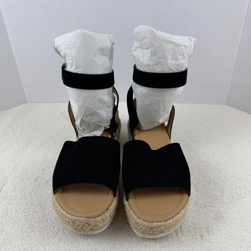 SODA‎ Black Espadrille Platform Wedge Sandals Ankle Strap Buckle Women's 7.5